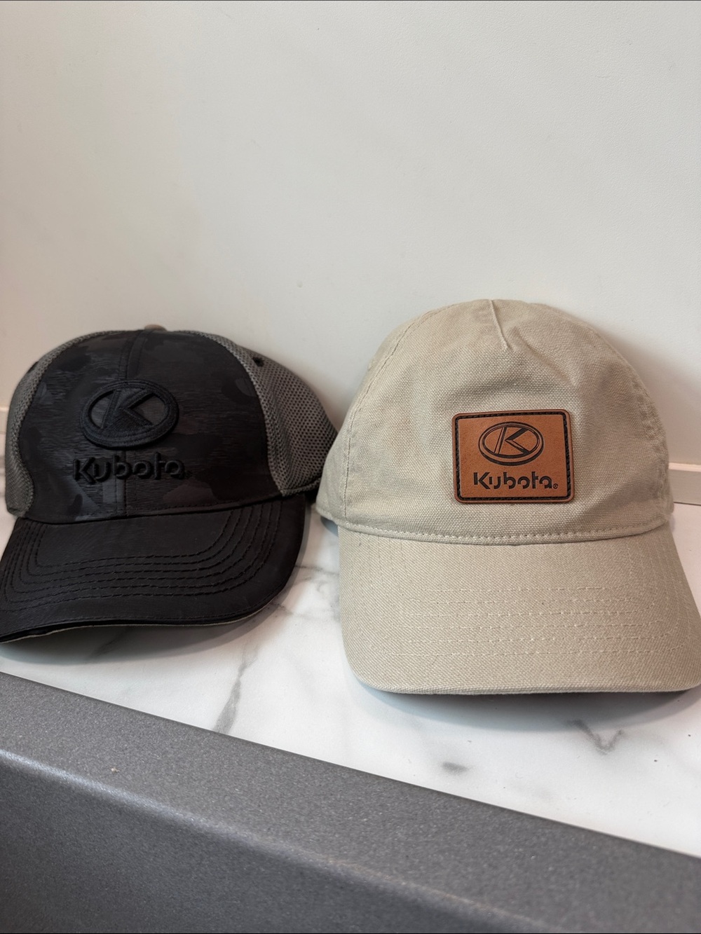 Kubota Tractor Hats Lot of 2 Camo Trucker Hat & Khaki Dad Cap